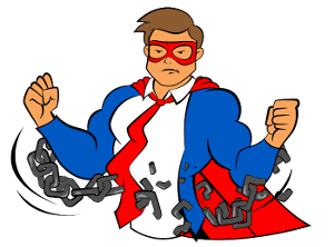 The Blog Fixer mascot breaking free from chains