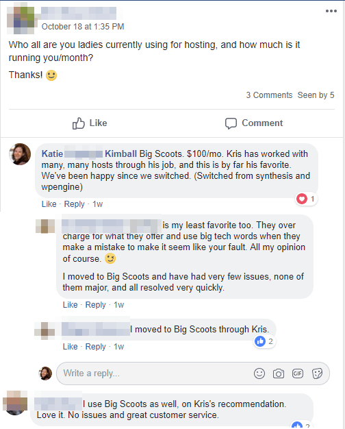 Close up of a Facebook Post with comments.