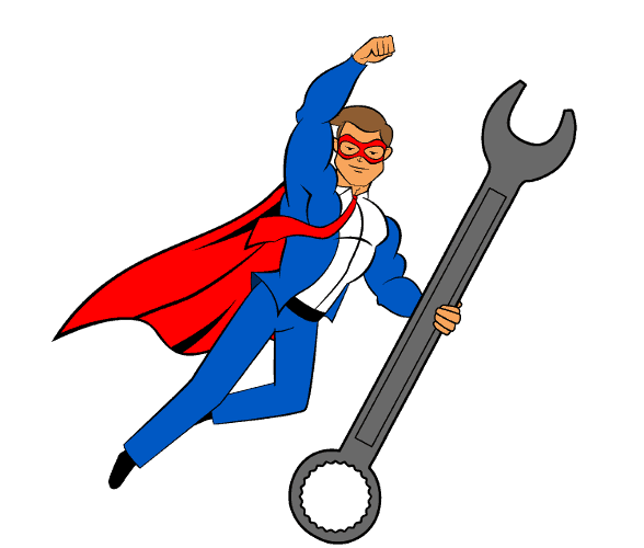 The Blog Fixer mascot holding a wrench