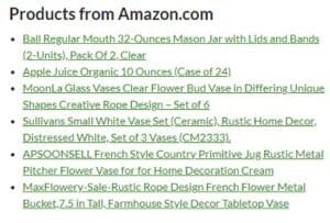 A text-only list of products for sale by Amazon.