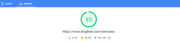 Core Web Vitals score of 95