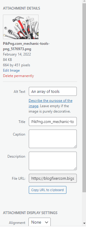 Section called Attachment Details