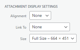 Attachment Display Settings with the Link To field set as None