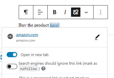 Popup showing "Open in a New Tab" selected