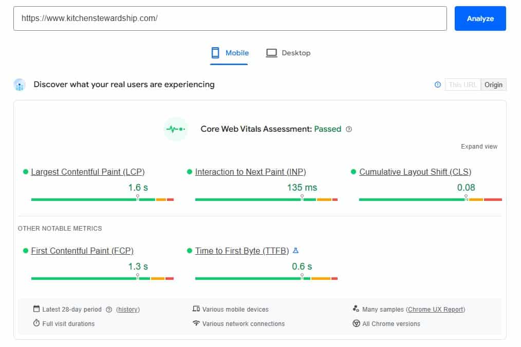 crux data found on Page Speed Insights for KitchenStewardship.com