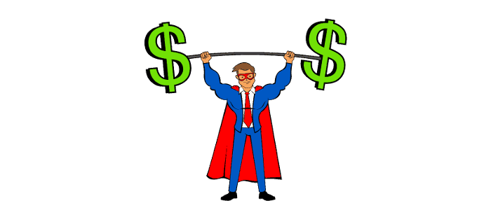 The Blog Fixer mascot holding a barbell with dollar signs at both ends